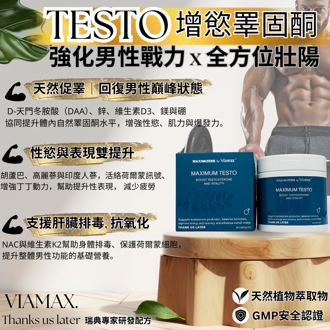 VIAMAX瑞典- 男士補充睪固素TESTORIZER激素健身增肌60粒